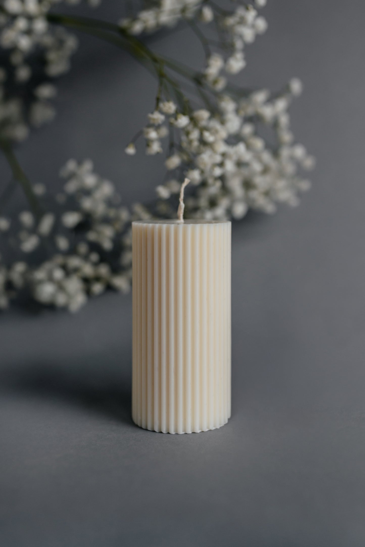 Set of 3 Ribbed Pillar Candles | Ivory Soy Wax Home Decor