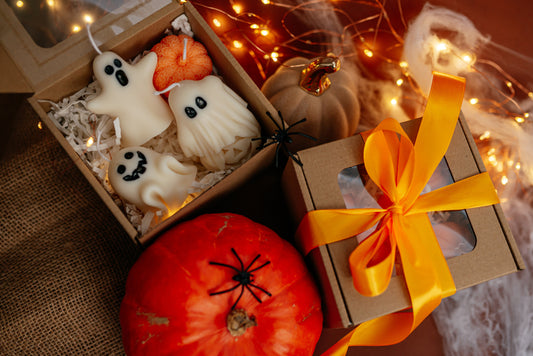 Halloween Ghost Candle Set: Soy Wax Ghosts & Pumpkin - Spooky Gift Box
