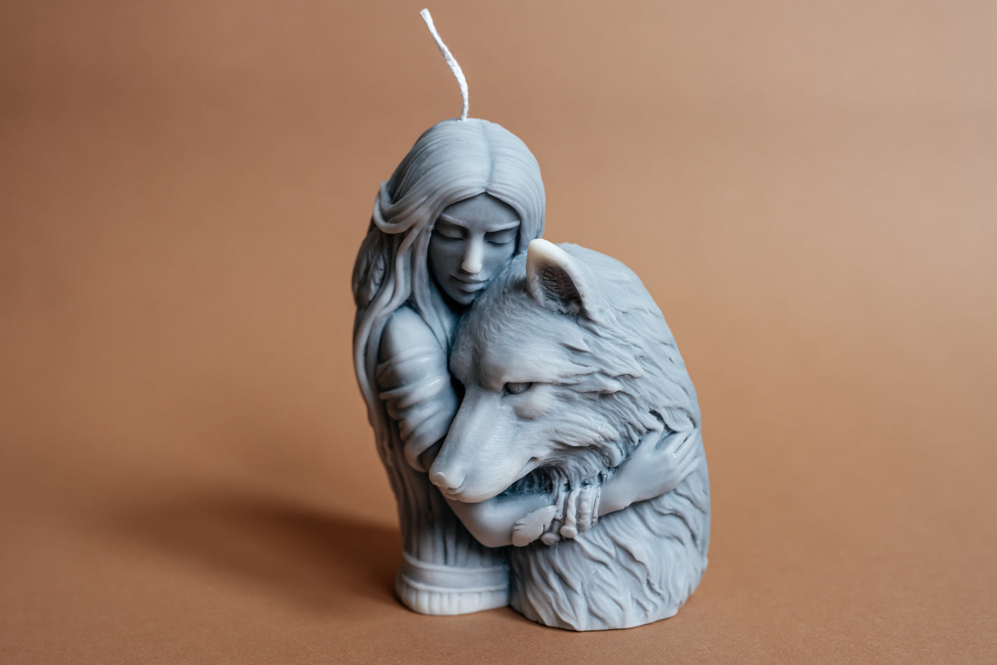 Wolf and Woman Soy Wax Candle Sculpture: Spirit Animal Decor