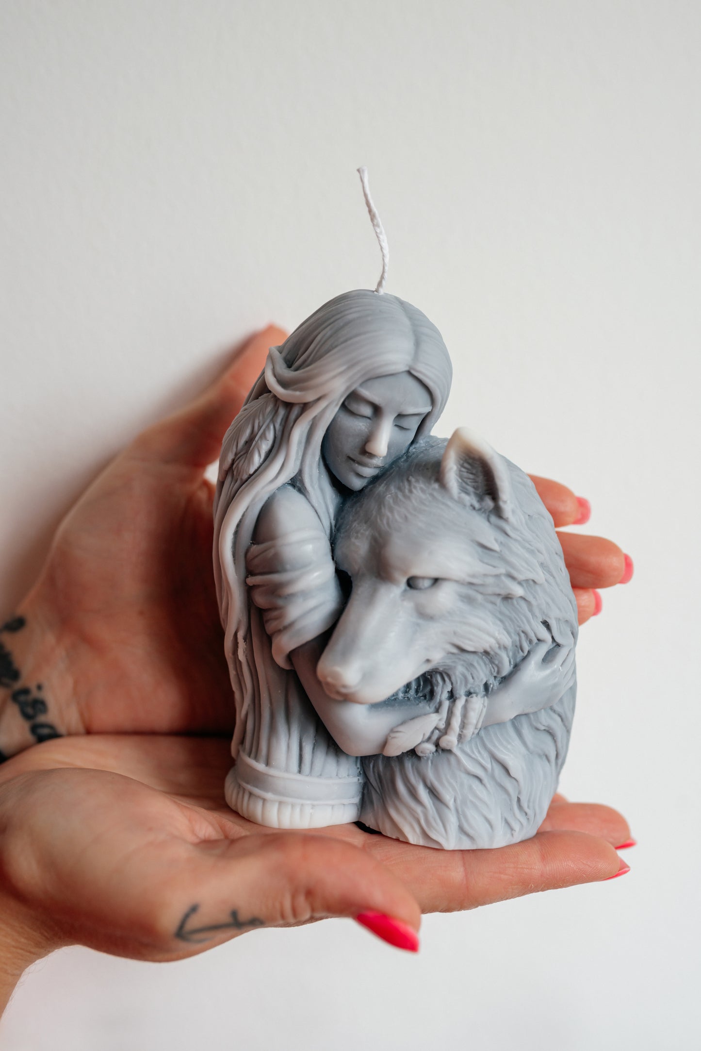 Wolf and Woman Soy Wax Candle Sculpture: Spirit Animal Decor