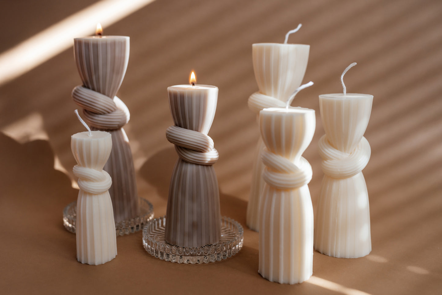 Set of 4 Knot Pillar Candles – Sculptural Soy Wax Candle Set – Decorative Gift for Home Decor or Wedding Table