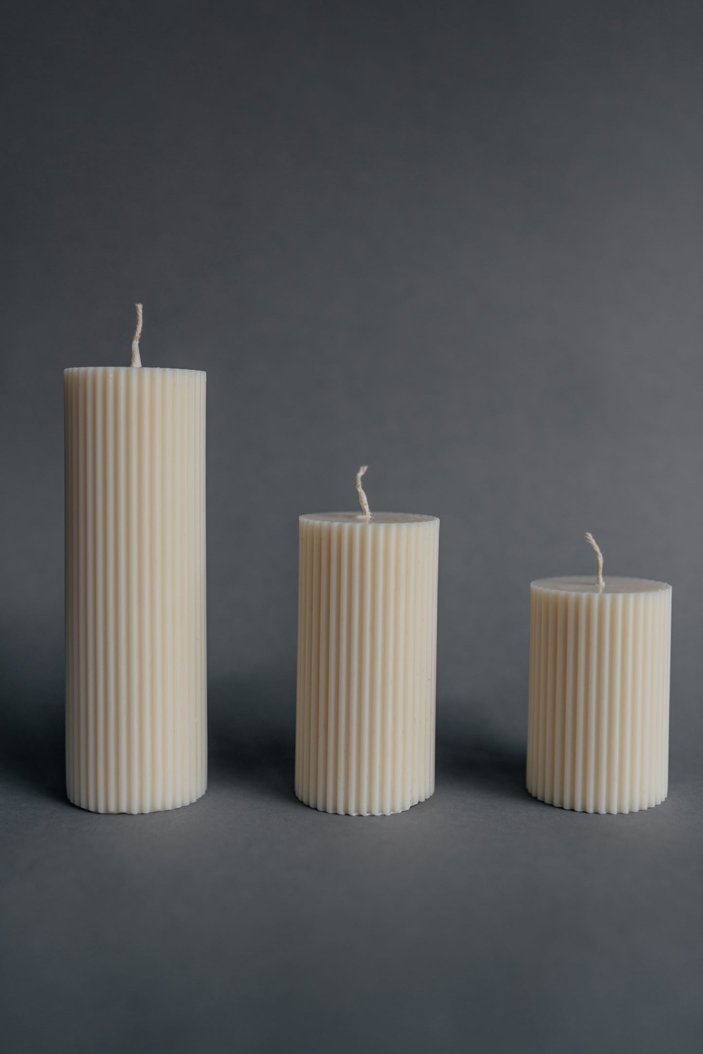 Set of 3 Ribbed Pillar Candles | Ivory Soy Wax Home Decor