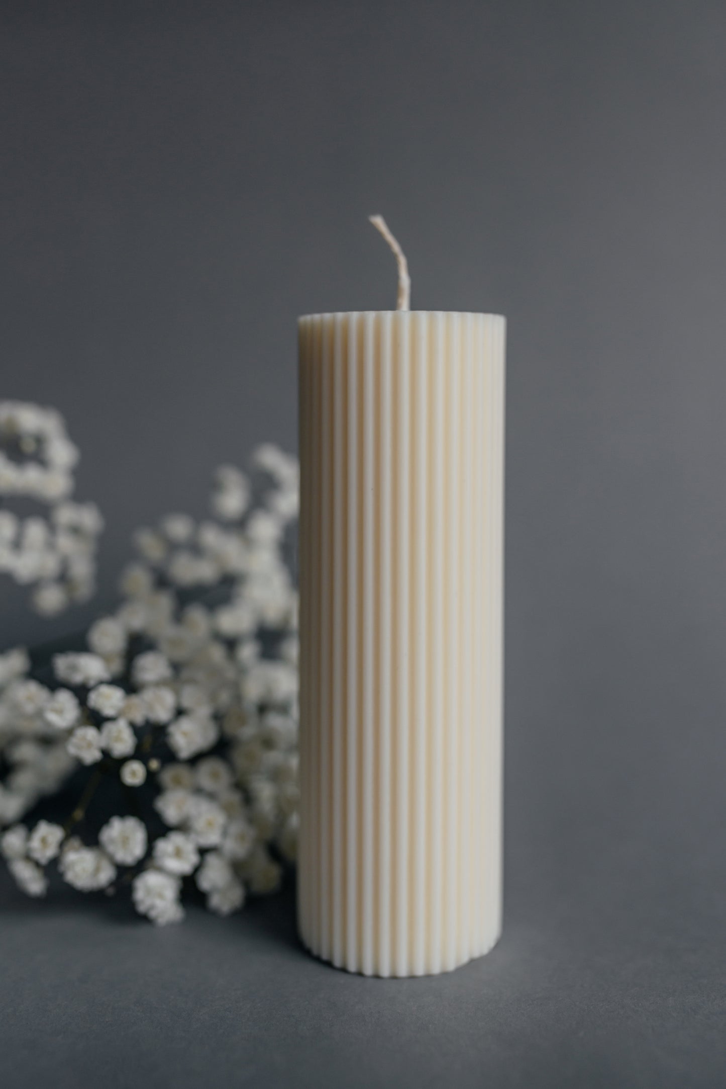 Set of 3 Ribbed Pillar Candles | Ivory Soy Wax Home Decor