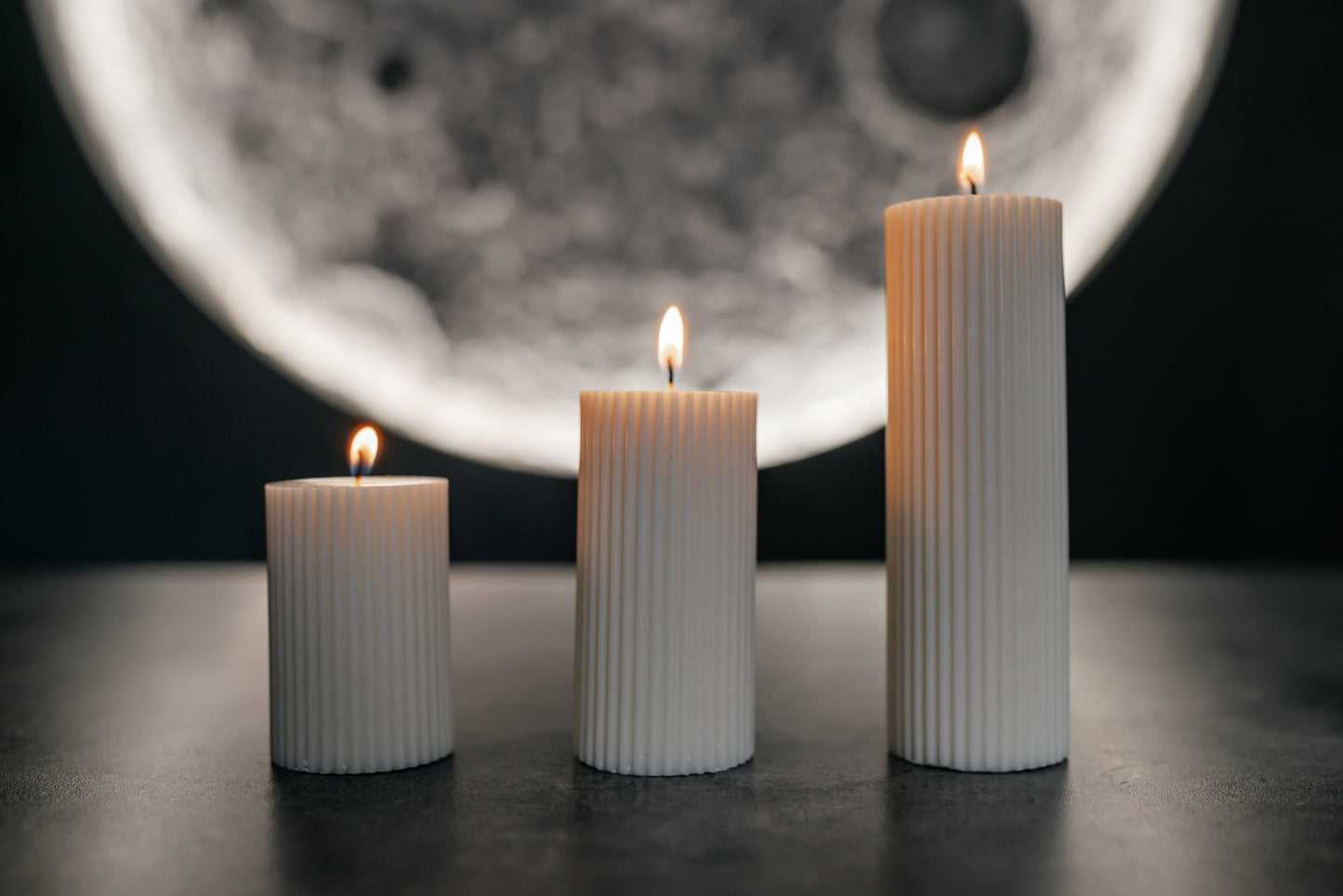 Set of 3 Ribbed Pillar Candles | Ivory Soy Wax Home Decor