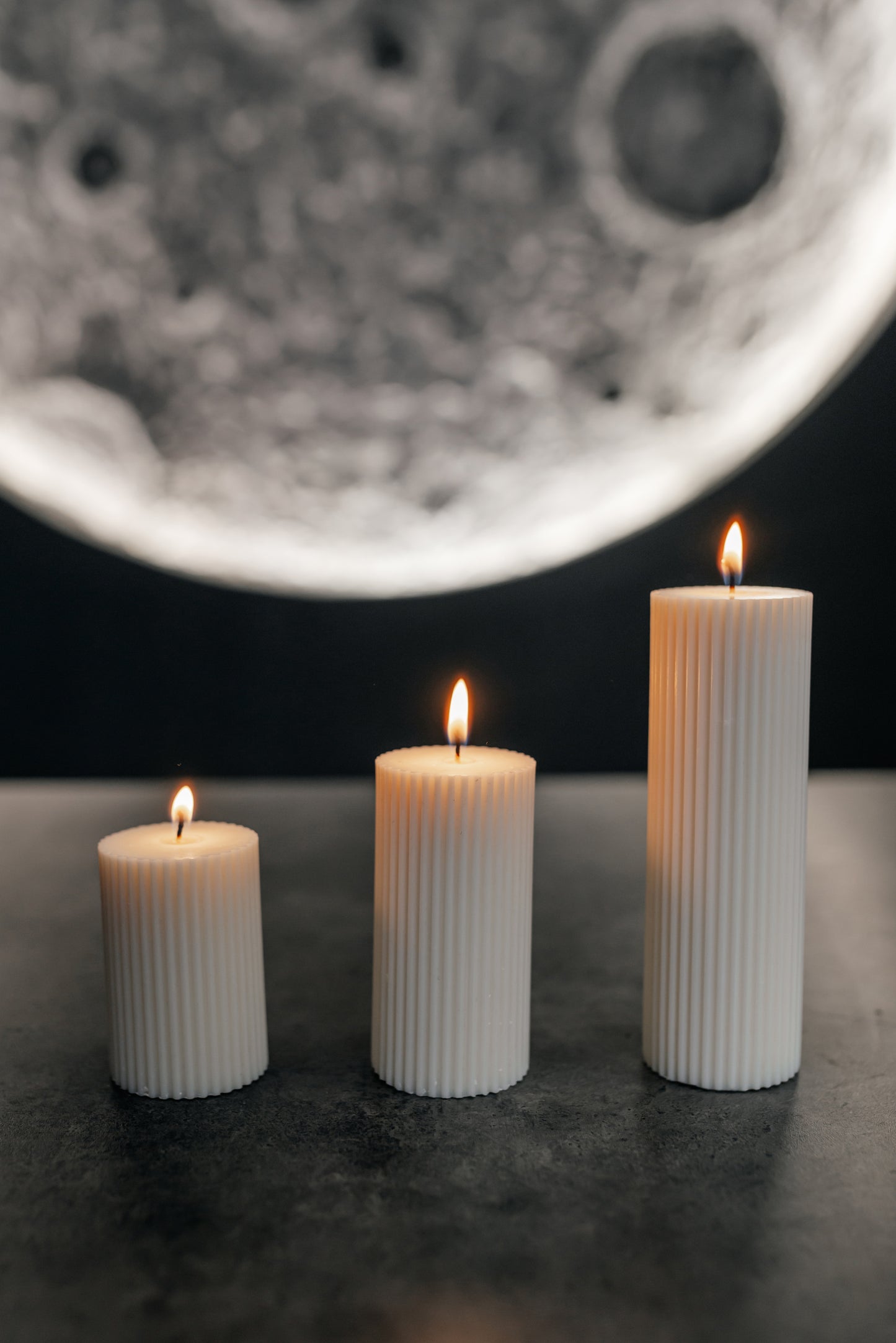 Set of 3 Ribbed Pillar Candles | Ivory Soy Wax Home Decor