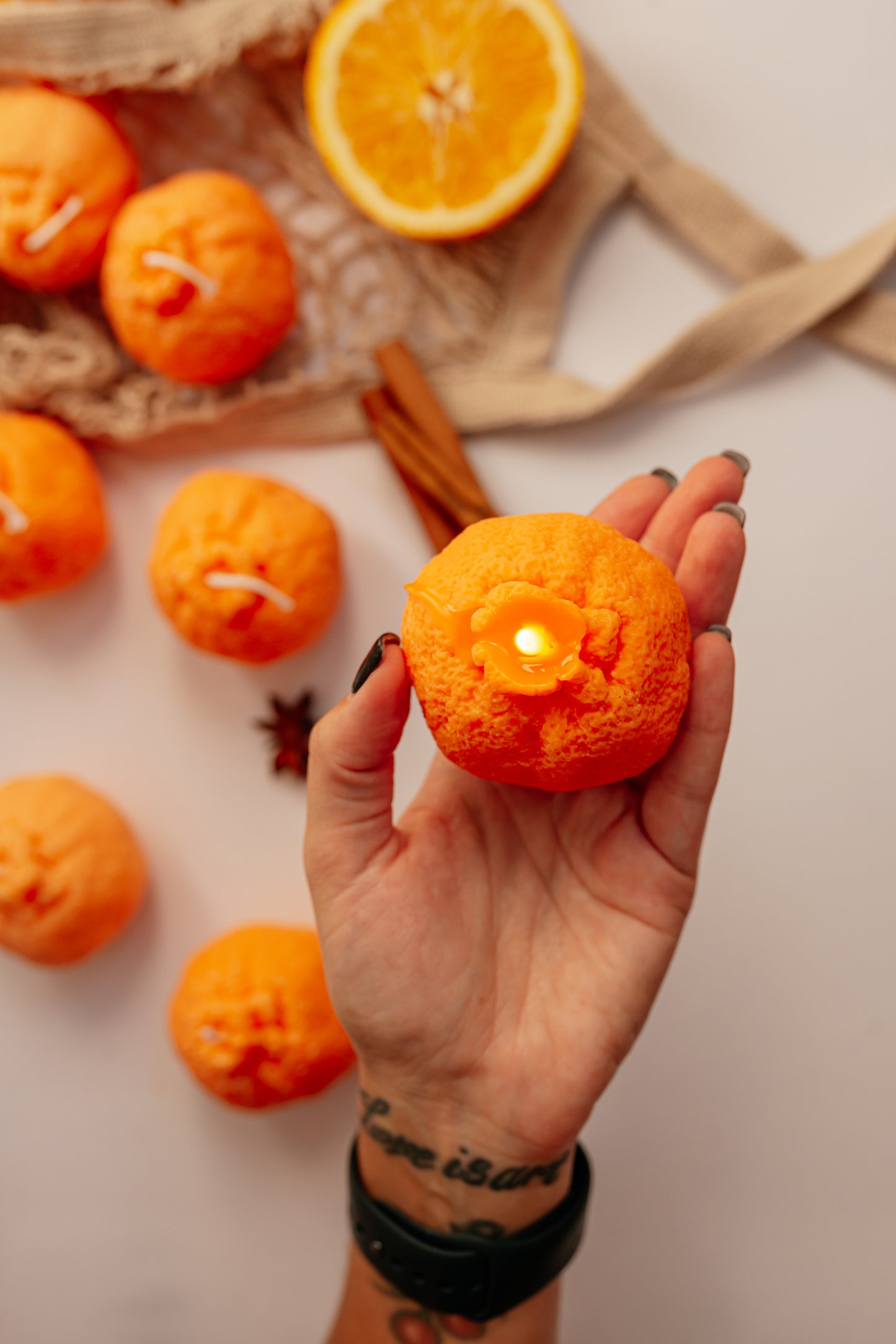 Realistic Orange Candle: Unscented Soy Wax, Handmade Citrus Decor