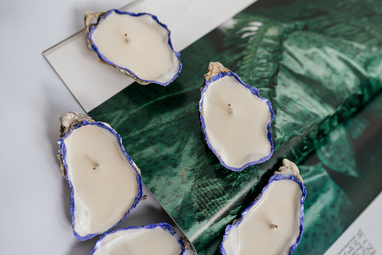 Purple Rim Oyster Shell Wedding Candle – Coastal Wedding Table Decor, Boho Beach Favor, Unique Soy Wax Gift