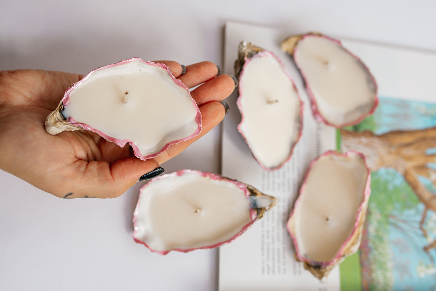 Pink Oyster Shell Candle Set: Romantic Blush Coastal Decor