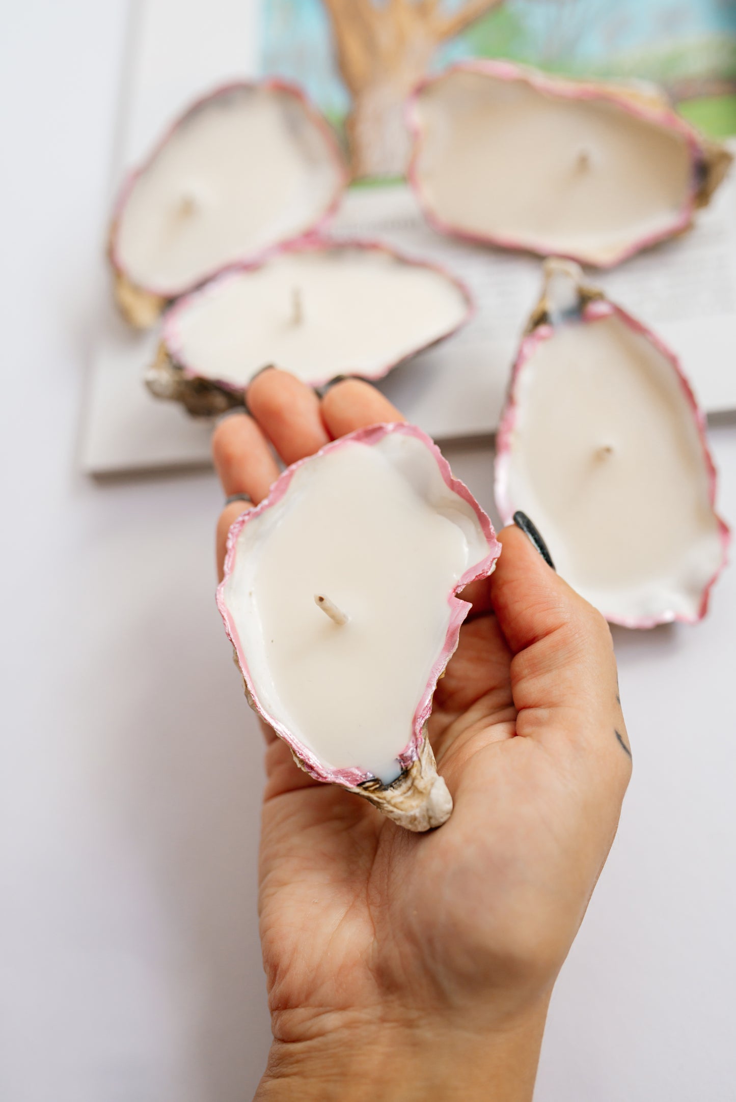 Pink Oyster Shell Candle Set: Romantic Blush Coastal Decor