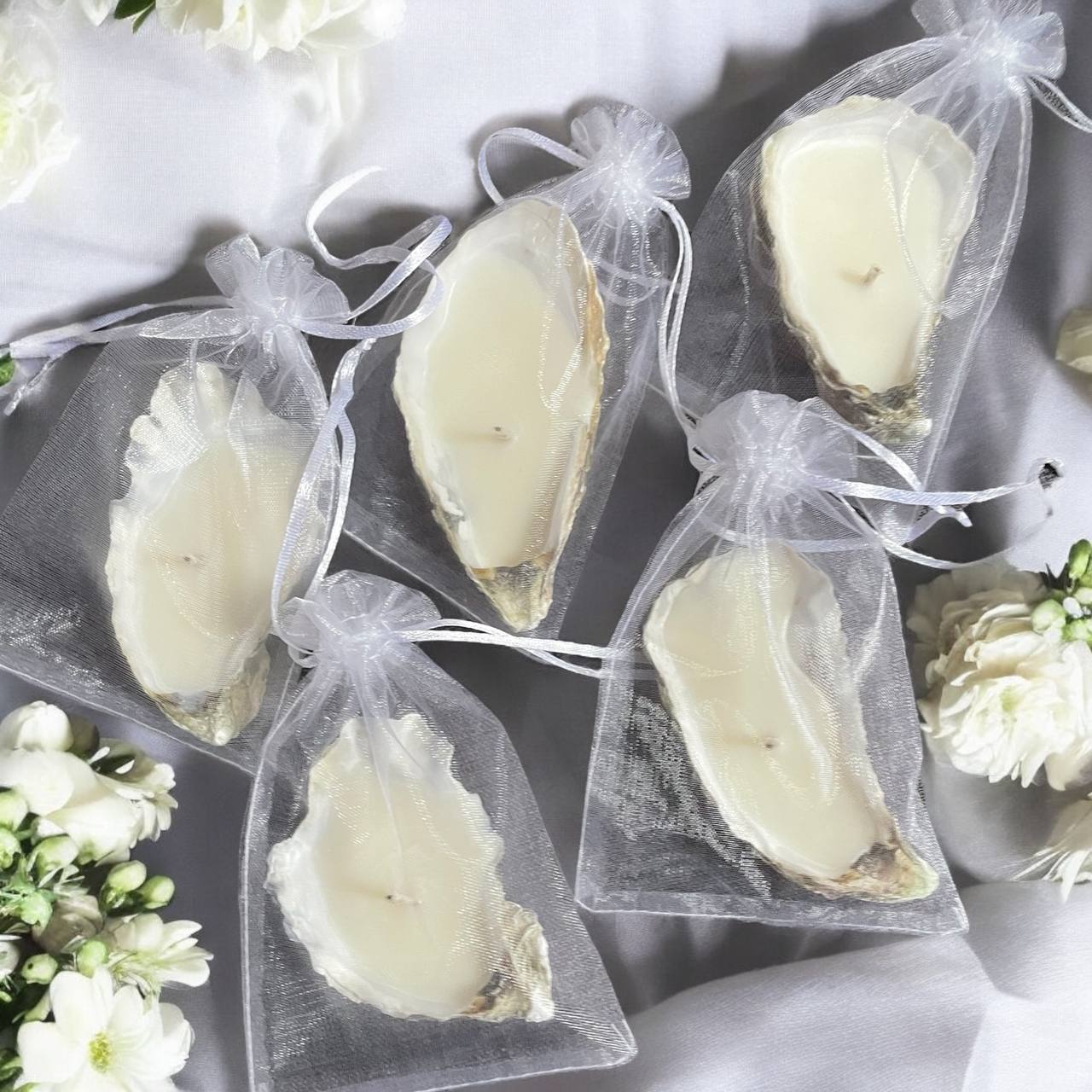 Set of candles in oyster shells with gold 3/5/10 PCS
