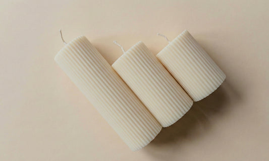 Set of 3 Ribbed Pillar Candles | Ivory Soy Wax Home Decor