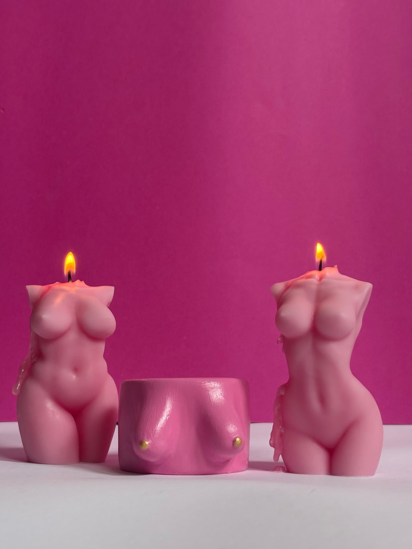 Pink Breast Cancer Soy Candle and Gypsum Boob Candle Holder Set for Women.
