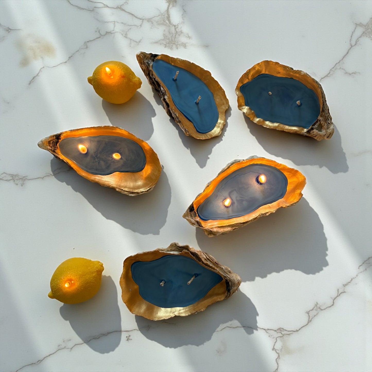 Oyster Shell Luxury Wedding Favors - Gold Edged Soy Candle - Coastal Wedding Table Decor - Beach Bridesmaid Gift, Set of 10 PCS