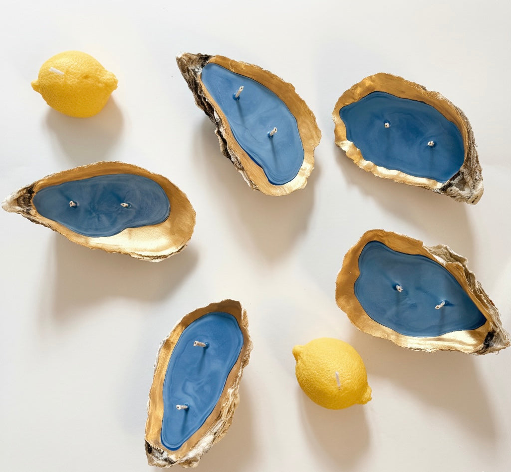 Oyster Shell Luxury Wedding Favors - Gold Edged Soy Candle - Coastal Wedding Table Decor - Beach Bridesmaid Gift, Set of 10 PCS
