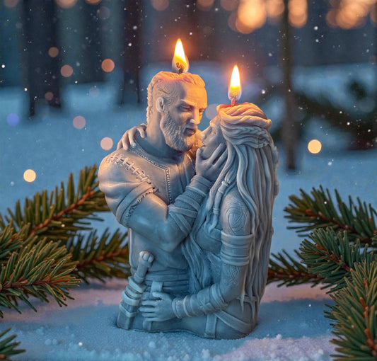 Viking Couple Candle - Norse Mythology Decor - Hand-Poured Sculptural Candle - Home Decor - Eternal Love Bust Candle - Anniversary Gift