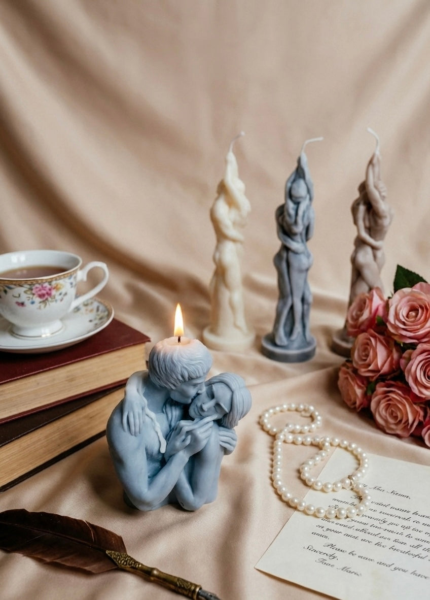 Romantic Couple Candle – Soy Wax Sculptural Gift – Anniversary or Valentine’s Decor – Handmade Love Candle