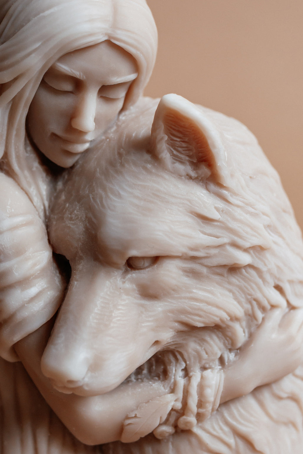 Wolf and Woman Soy Wax Candle Sculpture: Spirit Animal Decor