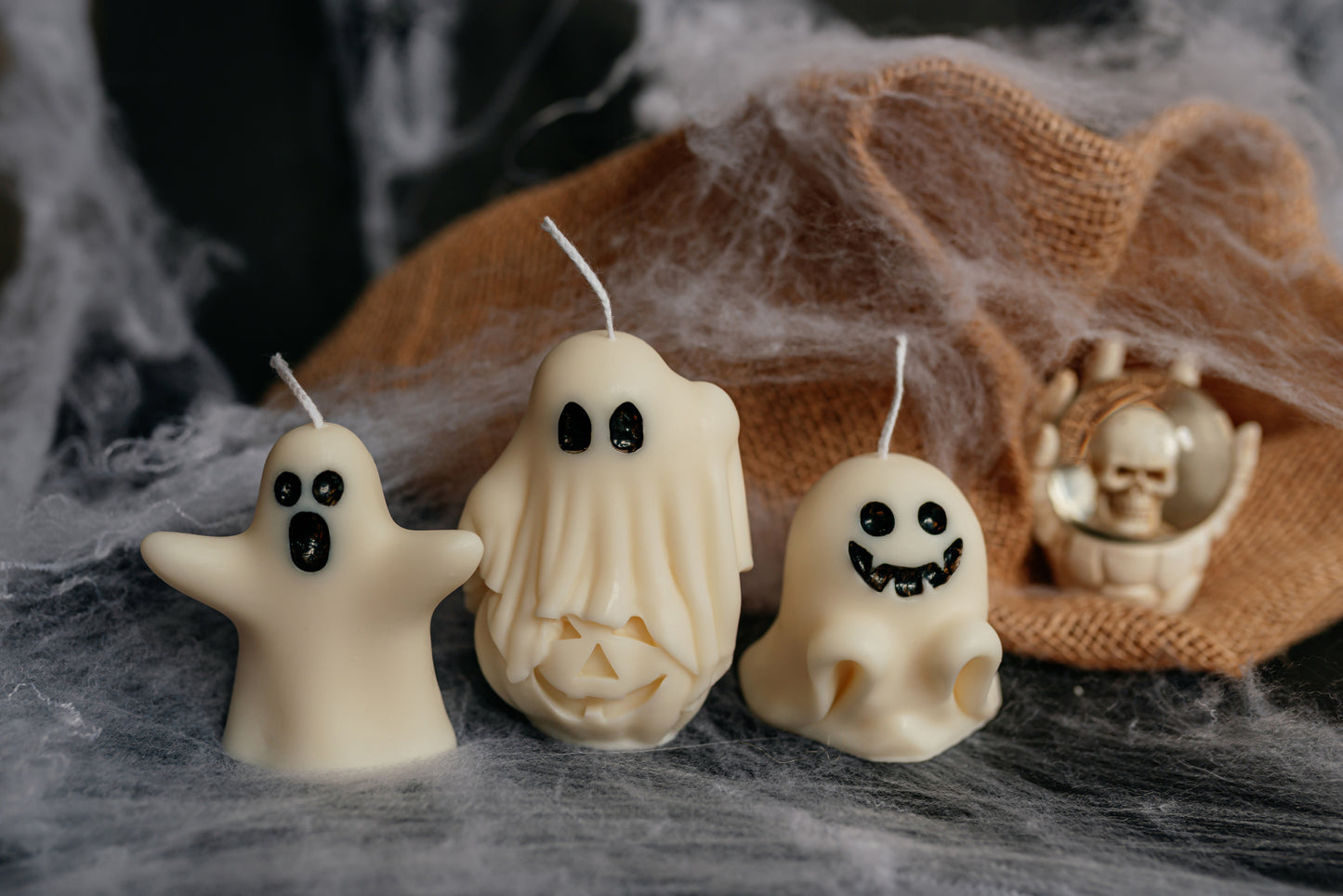 Halloween Ghost Candle Set: Soy Wax Ghosts & Pumpkin - Spooky Gift Box