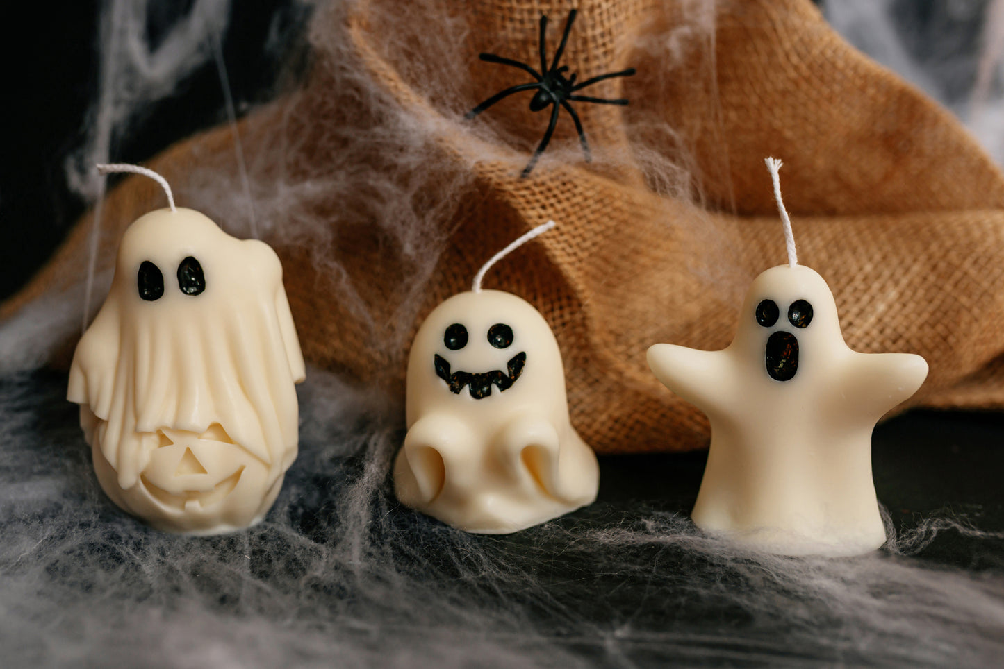 Halloween Ghost Candle Set: Soy Wax Ghosts & Pumpkin - Spooky Gift Box