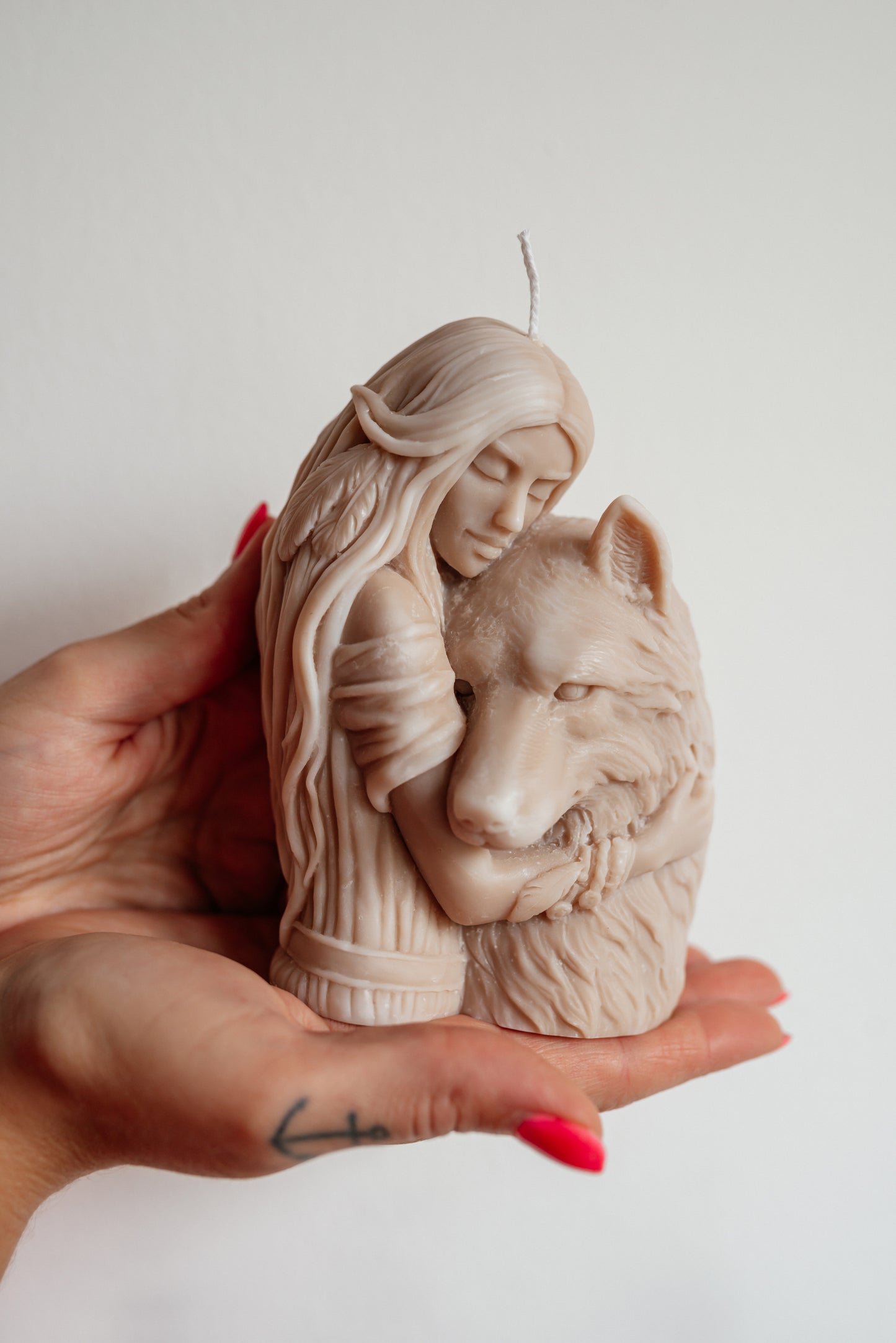 Wolf and Woman Soy Wax Candle Sculpture: Spirit Animal Decor