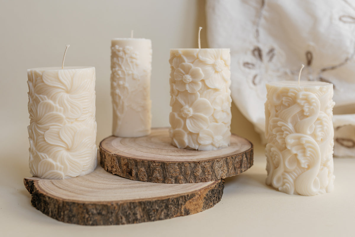 Floral Pillar Sculptural Soy Wax Candle