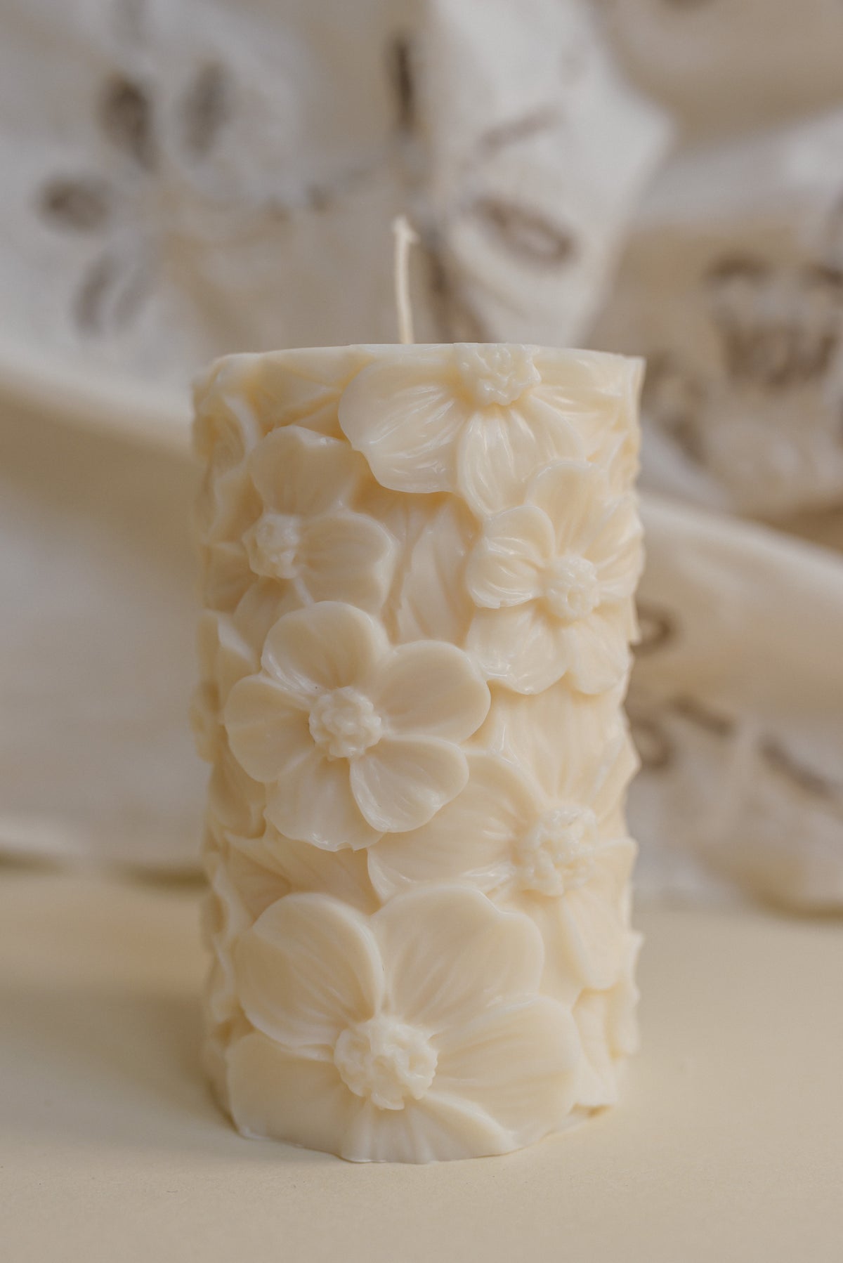 Floral Pillar Sculptural Soy Wax Candle