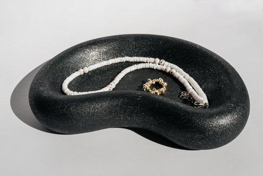 Majestic Bean Oval Plaster Tray | Space Black Handcrafted Jewelry Dish