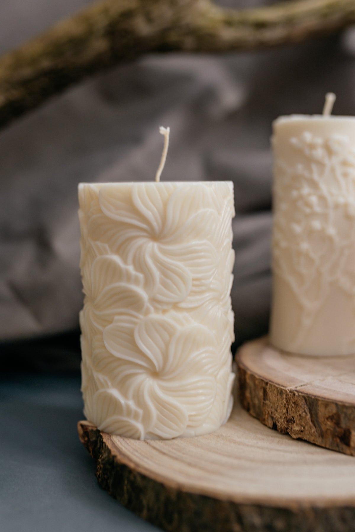 Floral Pillar Sculptural Soy Wax Candle