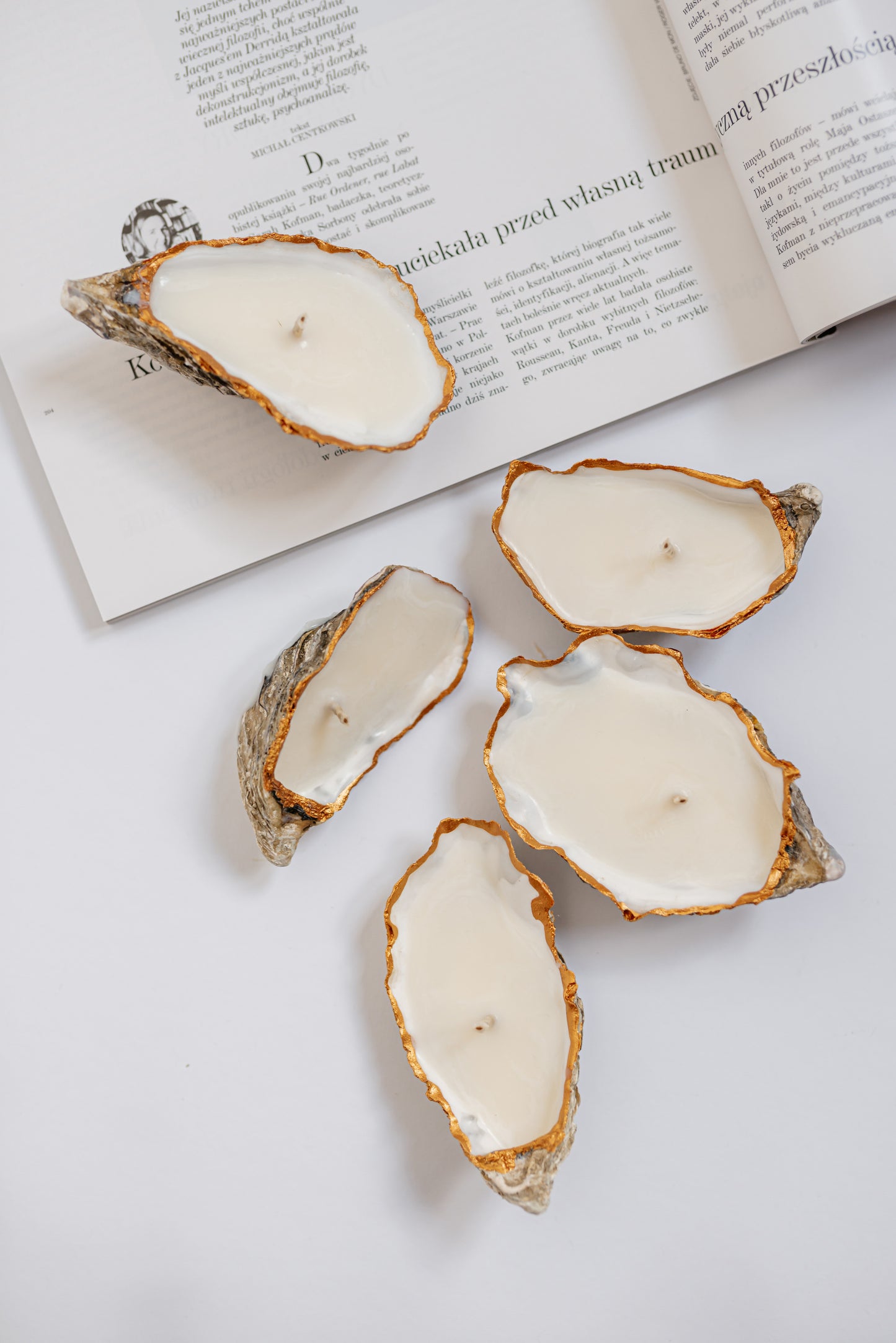 Gold Oyster Shell Candle Set: Handmade Soy Wax Coastal Decor