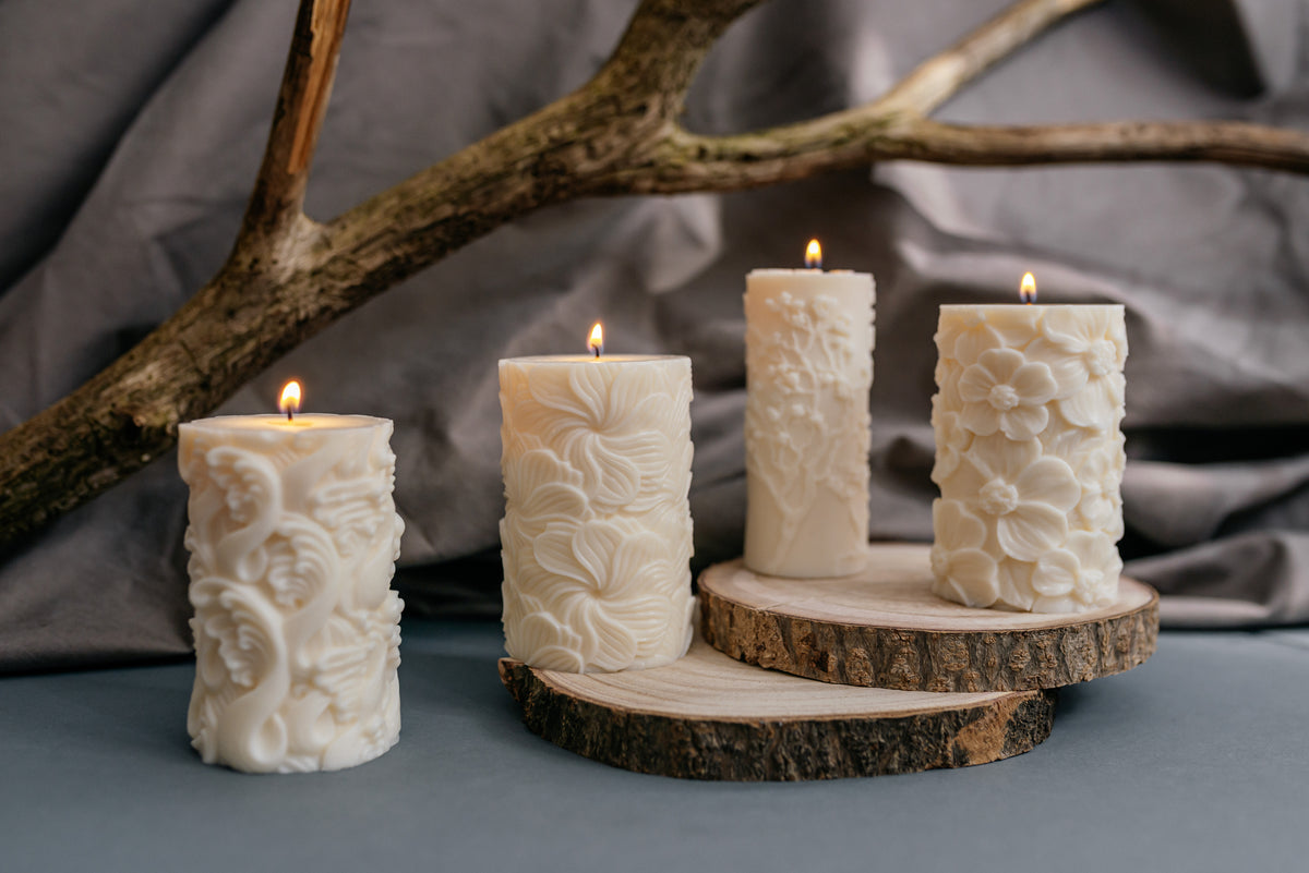Floral Pillar Sculptural Soy Wax Candle