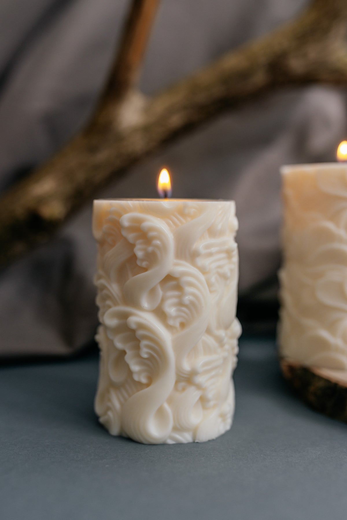 Floral Pillar Sculptural Soy Wax Candle
