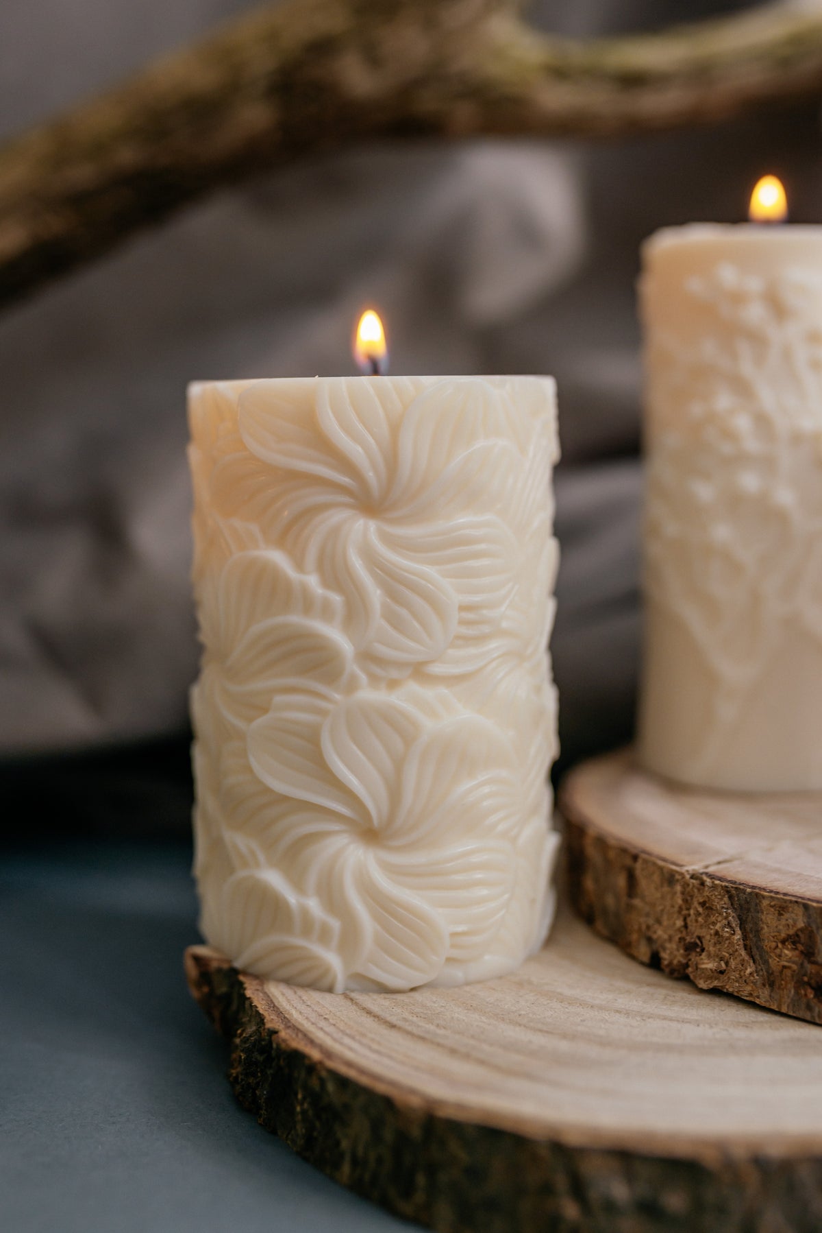 Floral Pillar Sculptural Soy Wax Candle