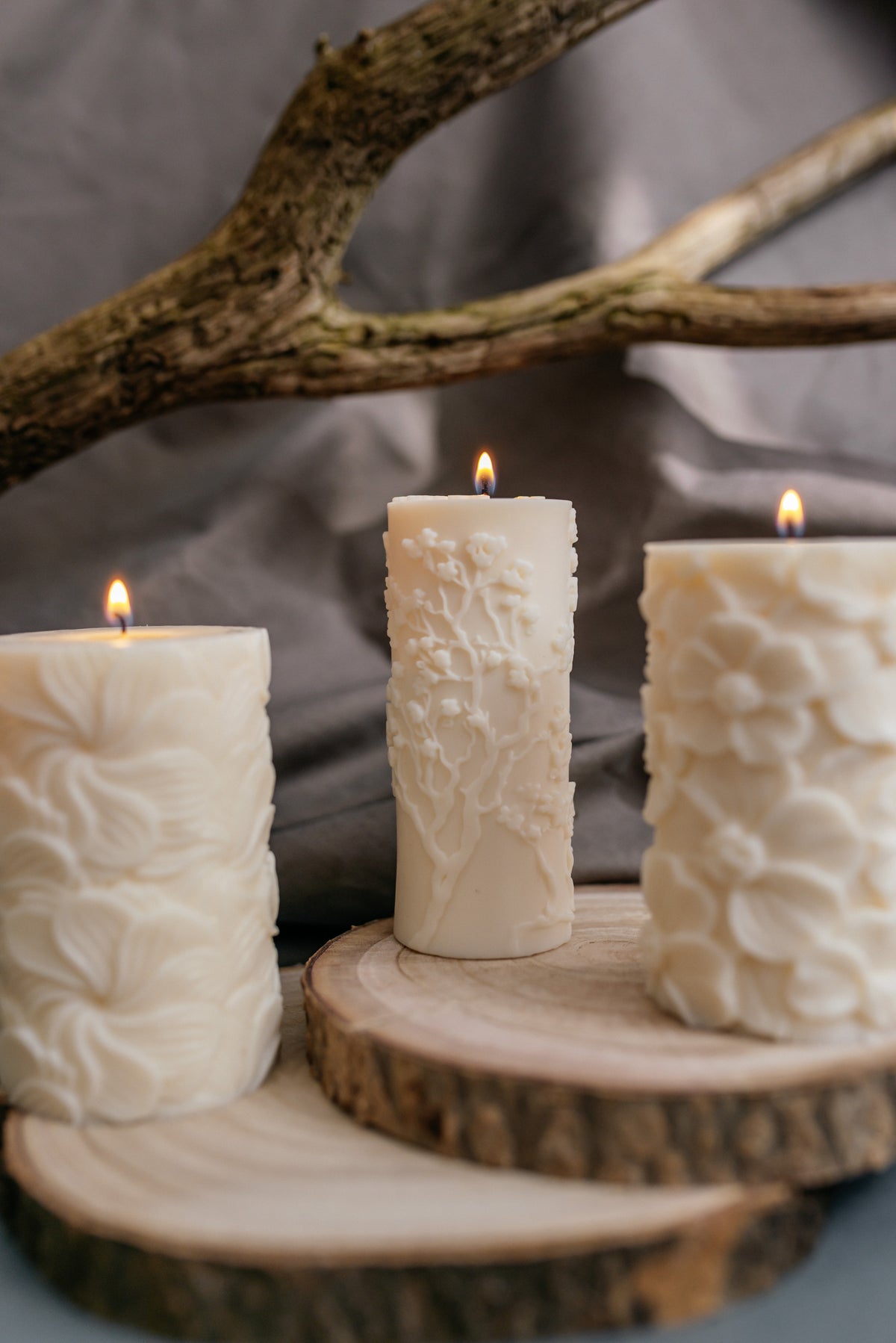 Floral Pillar Sculptural Soy Wax Candle