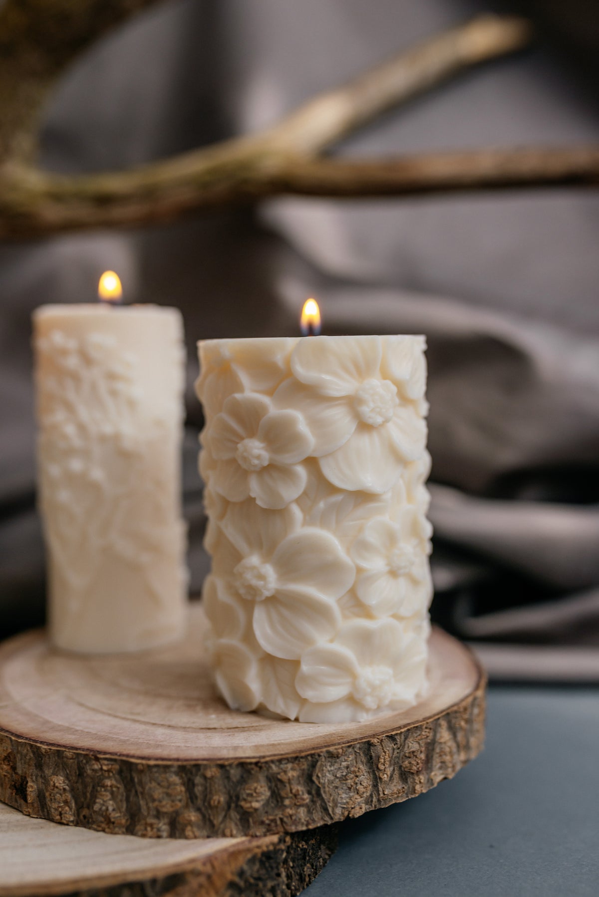 Floral Pillar Sculptural Soy Wax Candle