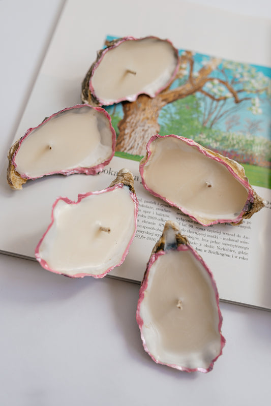 Pink Oyster Shell Candle Set: Romantic Blush Coastal Decor