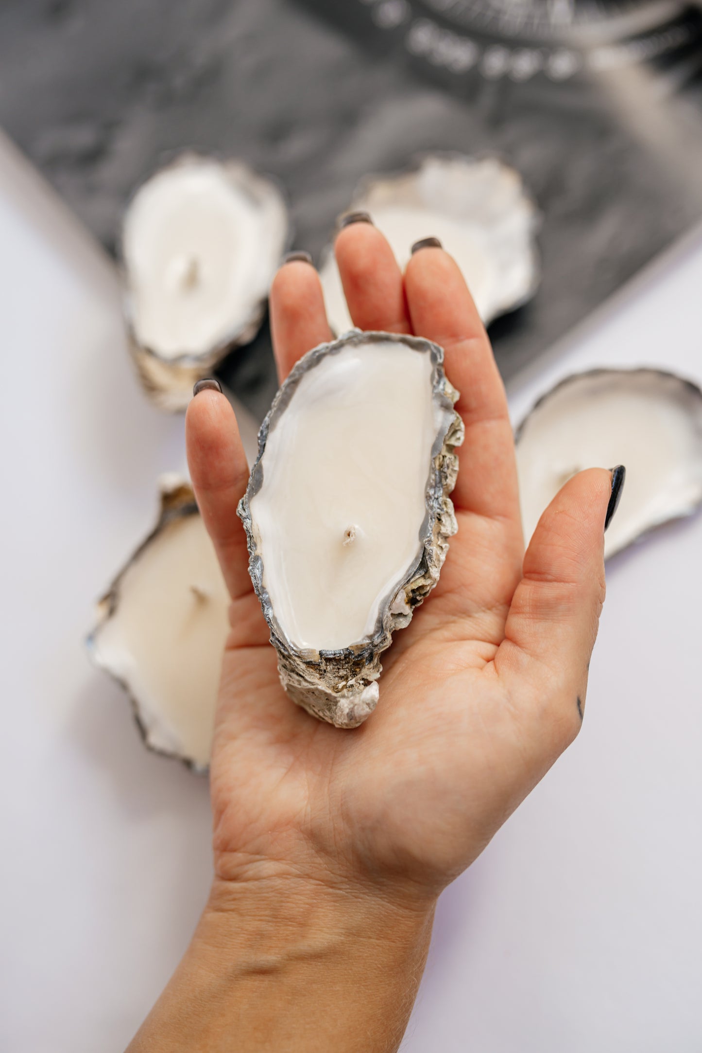 Silver Oyster Shell Candle Set: Minimalist Soy Wax, Unscented Decor