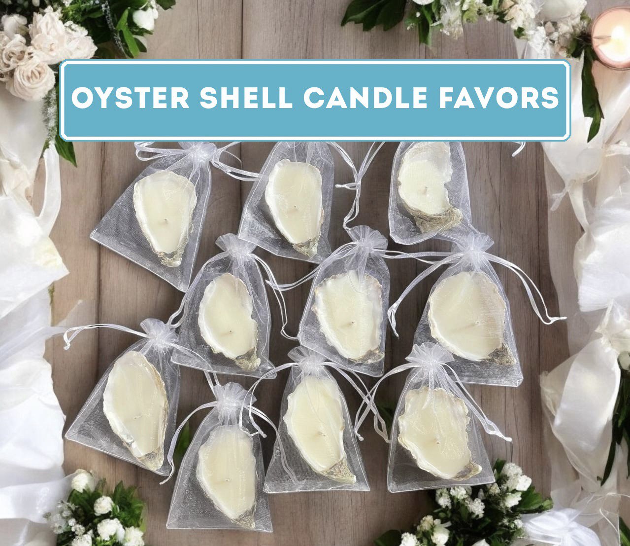 Set of candles in oyster shells with gold 3/5/10 PCS